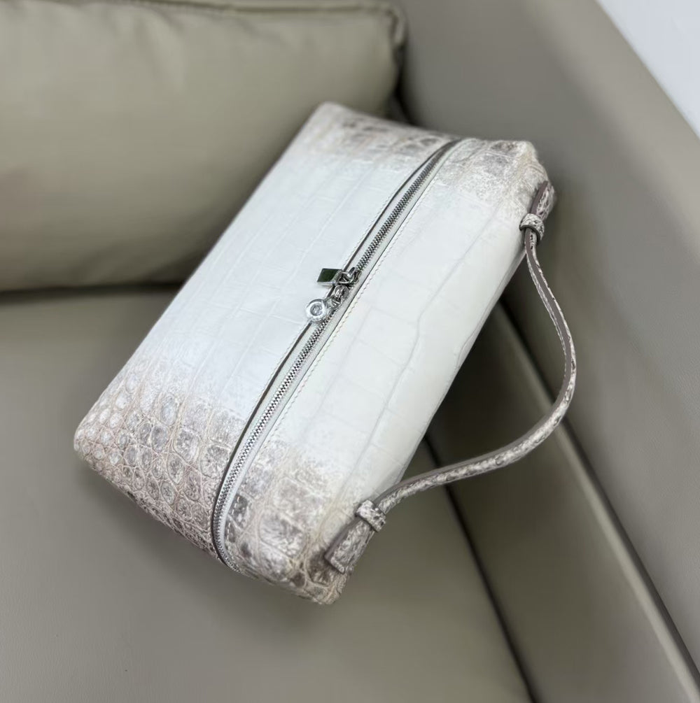 Himalayan Crocodile Leather Zipper Cosmetic Handle Bag