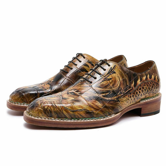 Scarpe in coccodrillo, scarpe business stringate da uomo in pelle di coccodrillo norvegese dipinte a mano