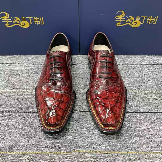 alt
Scarpe da coccodrillo, scarpe business uomo vintage rosso vino norvegese con lacci