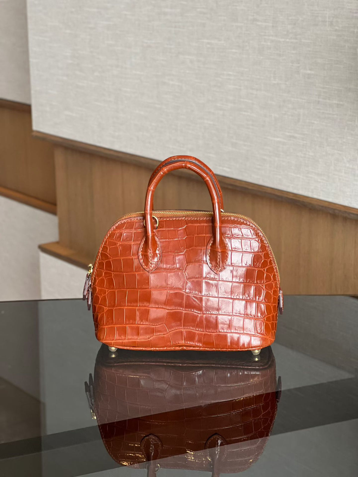 Womens Genuine Crocodile Skin Leather Cross Body Handle Bag