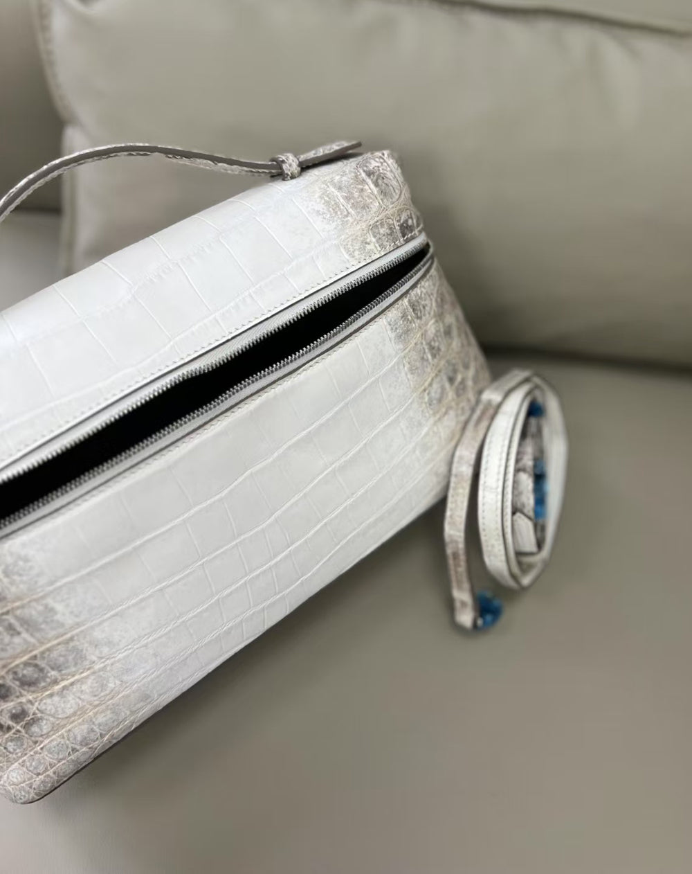 Himalayan Crocodile Leather Zipper Cosmetic Handle Bag