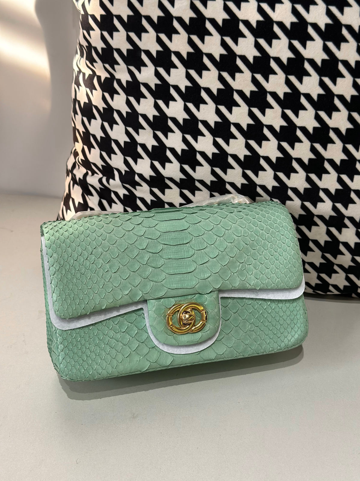 Genuine Python Skin Leather Flap Bag 20cm
