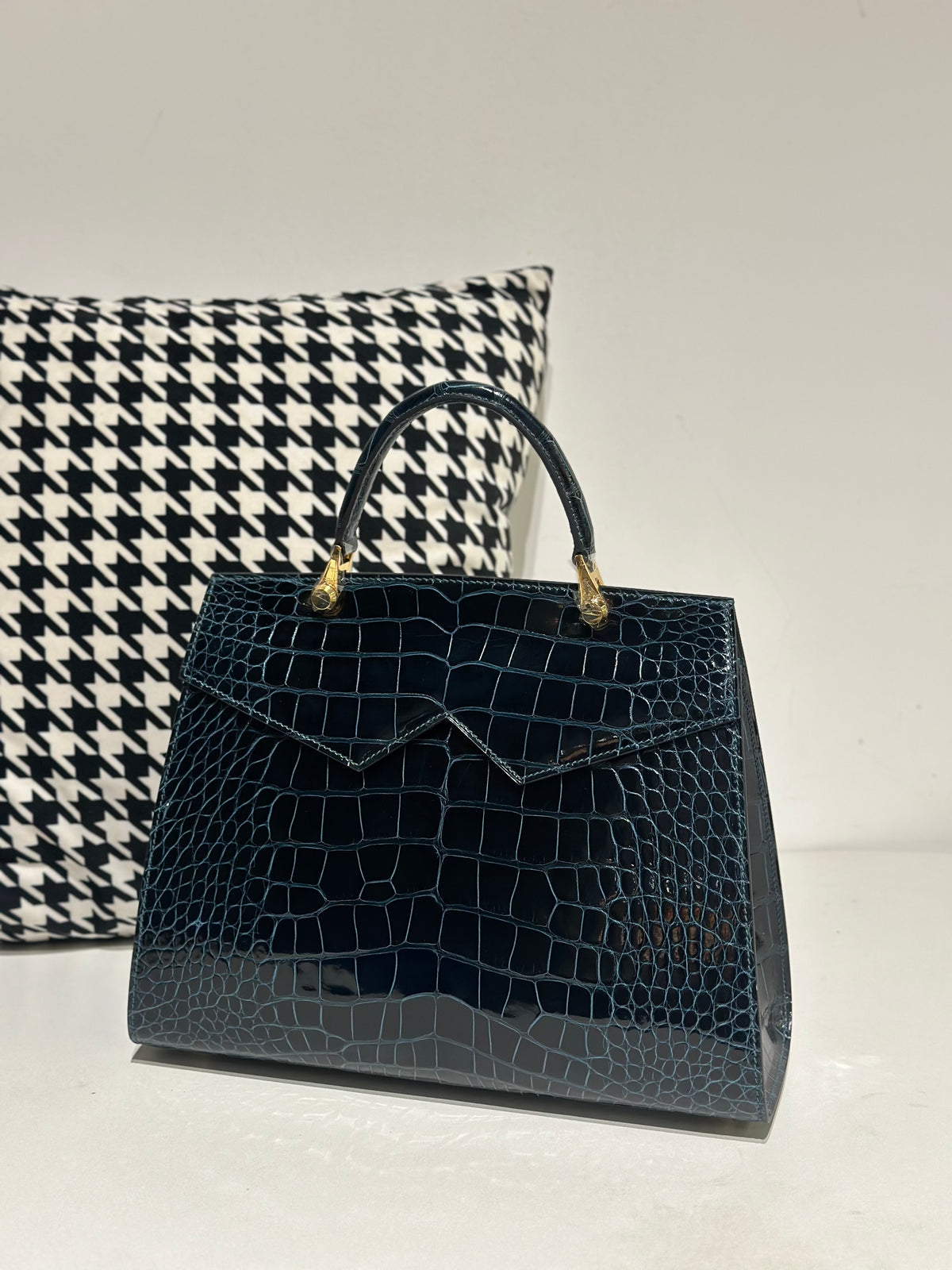 Crocodile Leather Top Handle Bag Dark Green