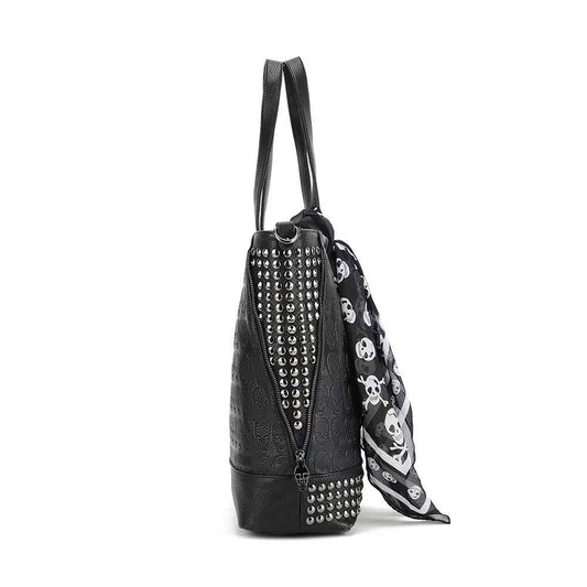 alt
Borsa shopper grande 3D, shopper grande con teschio goffrato borchiato, con piccola pochette e sciarpa