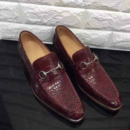 Crocodile Shoes Wine Red Genuine All-Over Crocodile Belly Skin Slip On~ Loafer Shoes for Men