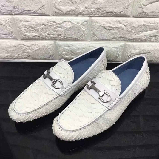 Crocodile Shoes Silver Buckle Python Leather Casual Dress Slip-On Loafer Shoes