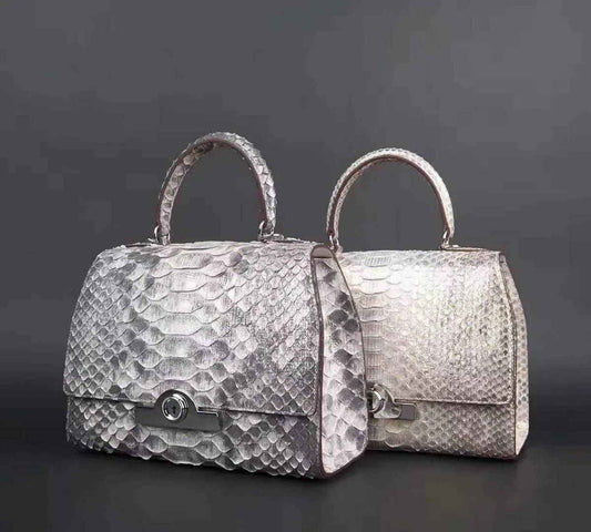 Borsa satchel da donna in pelle di pitone con manico superiore