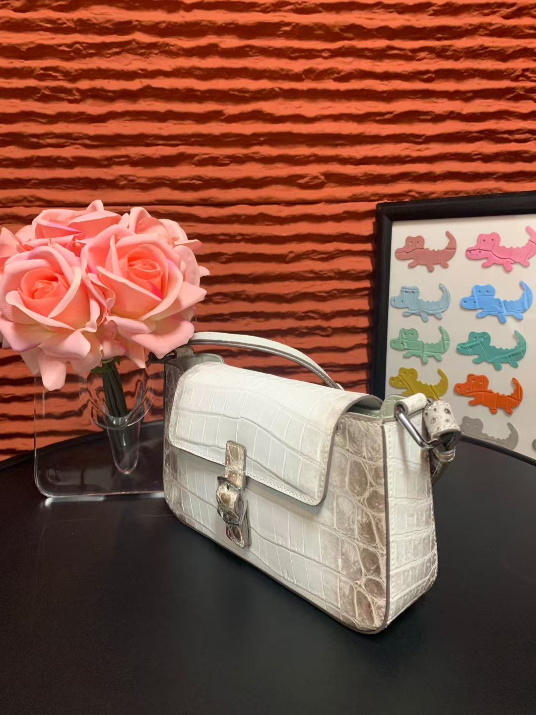 Himalayan White Crocodile Leather Underarm Bag