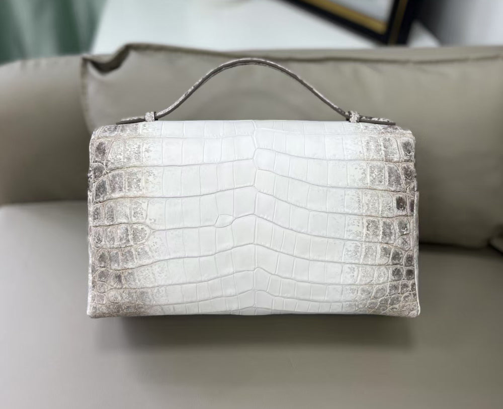 Himalayan Crocodile Leather Zipper Cosmetic Handle Bag