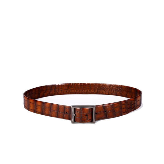 Belt Men's Vintage Genuine Crocodile Leather Double Side With Stainless Steel Buckle