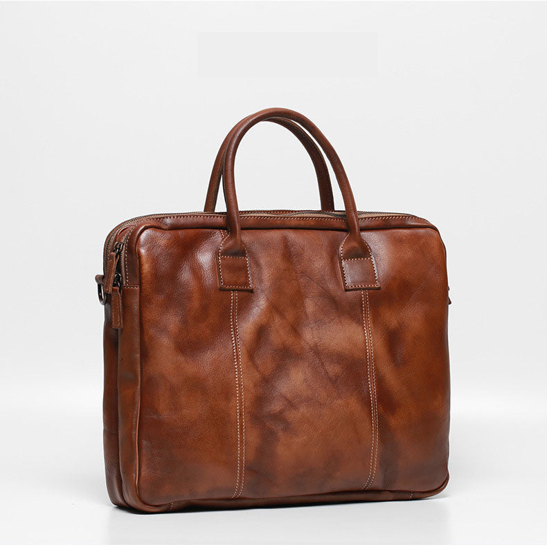 Vegetable Tanning Leather Large Briefcase,Business Laptop Handle Bag