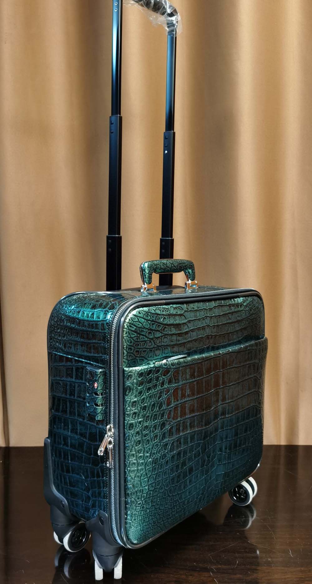 Bagaglio a mano mini 15 in in pelle di coccodrillo verde scuro