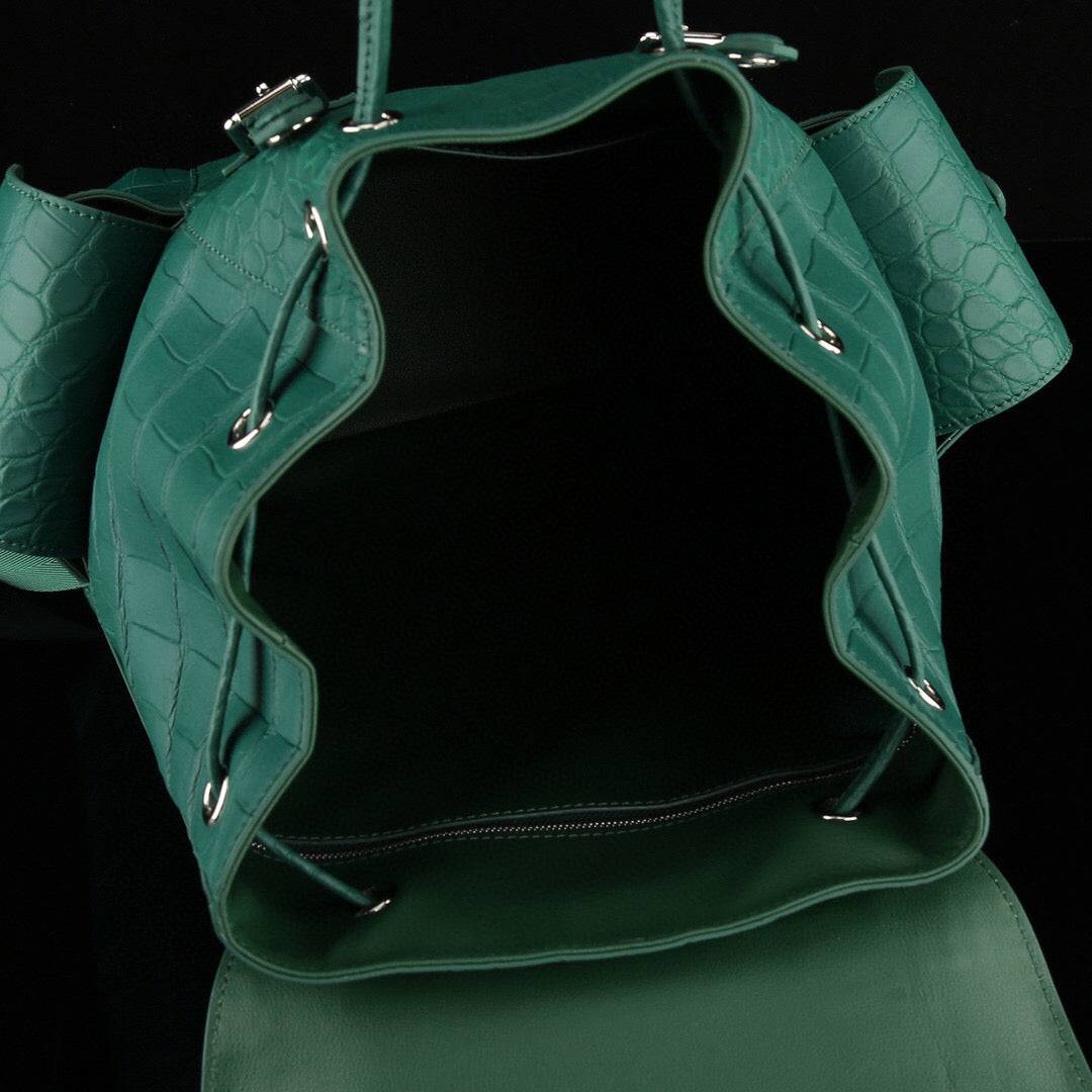 Zaino in pelle di coccodrillo verde scuro