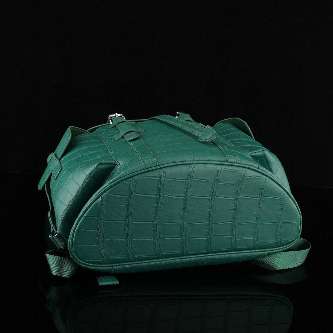 Zaino in pelle di coccodrillo verde scuro