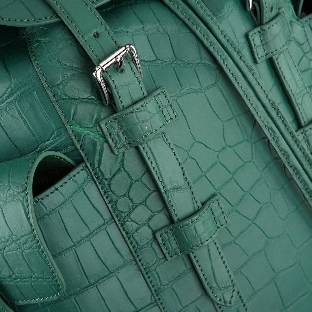 Zaino in pelle di coccodrillo verde scuro