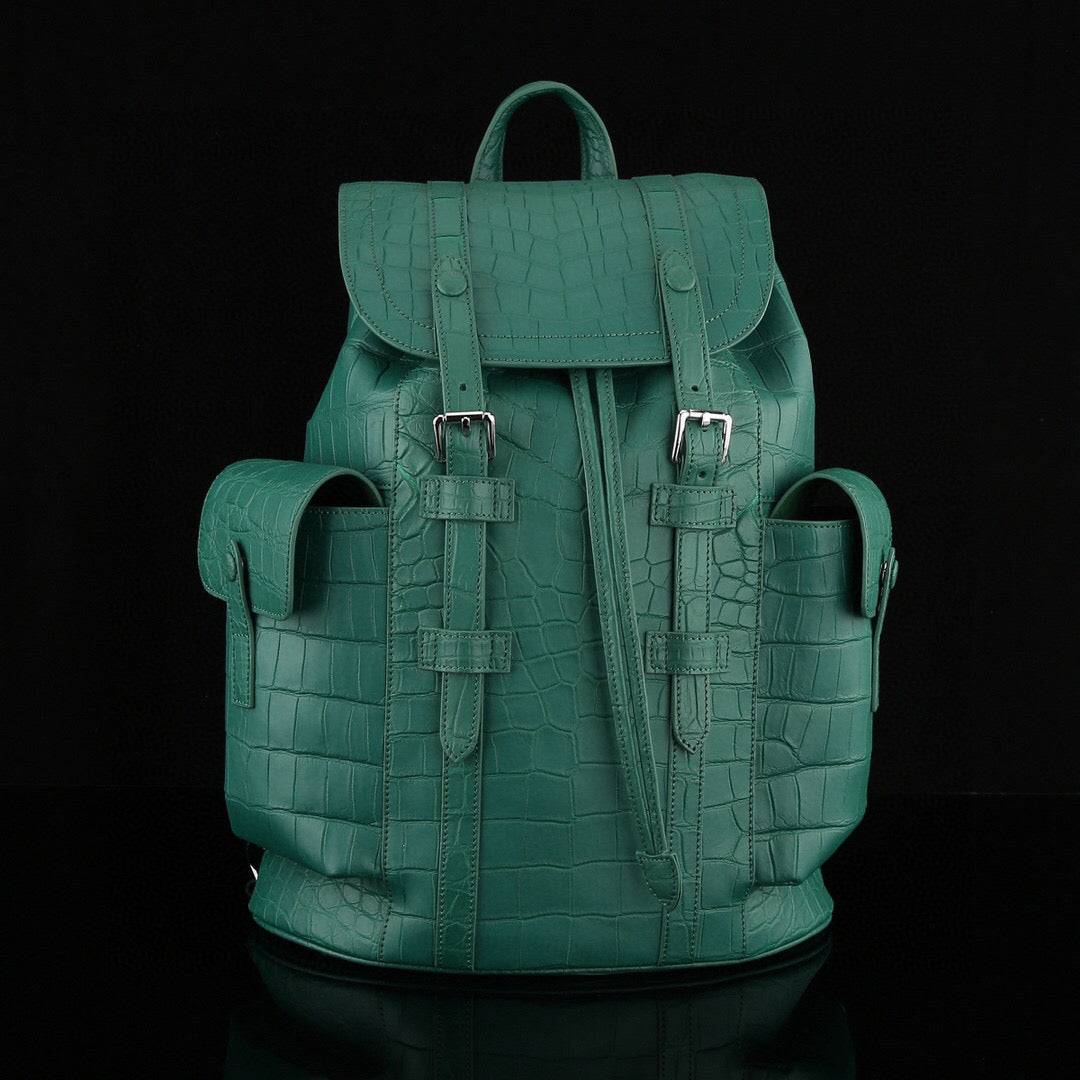 Zaino in pelle di coccodrillo verde scuro