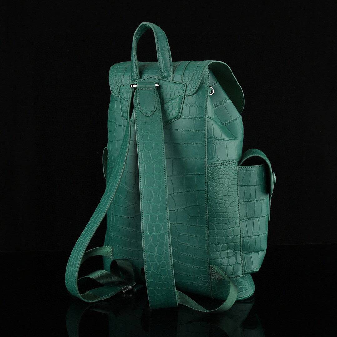 Zaino in pelle di coccodrillo verde scuro