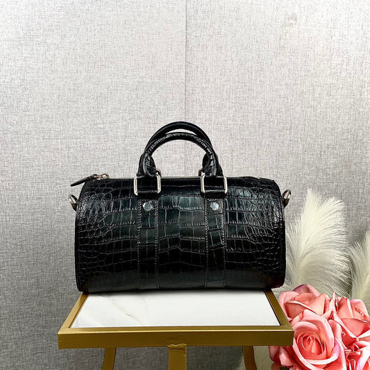 Borsa a tracolla cross body in pelle di coccodrillo nera