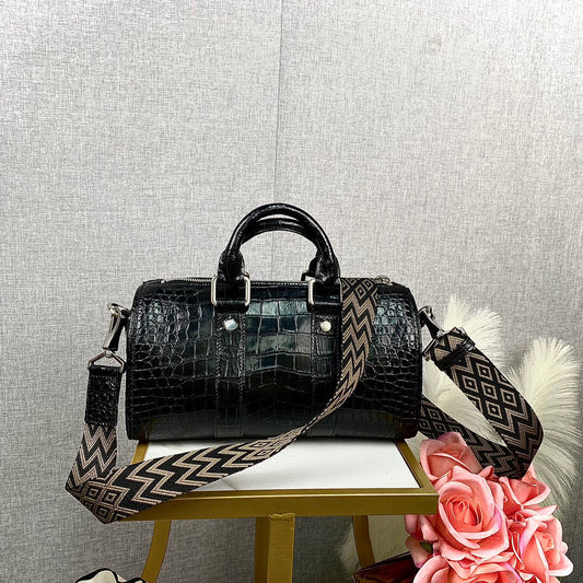 Crocodile Leather Borsa a Tracolla Black