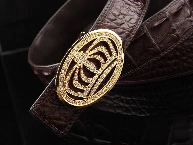 Crocodile Skin Leather Belt Crown