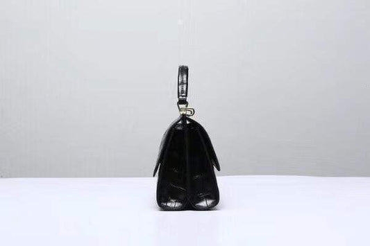 Crocodile Top Handle Bag Black