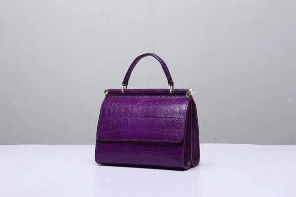 Borsa a mano con manico superiore a forma di coccodrillo viola