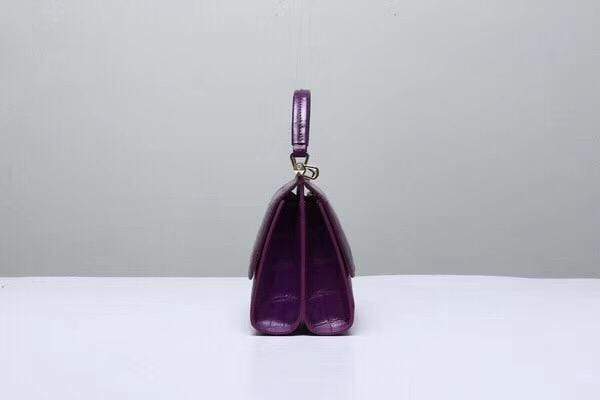 Borsa Viola con Manico Superiore Effetto Coccodrillo