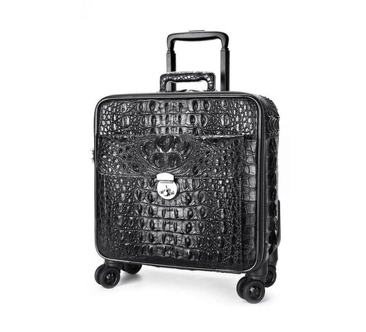 Valigia da cabina in vera pelle di coccodrillo da 16 pollici, bagaglio con ruote universali, borsa da imbarco, piccolo trolley per viaggi brevi