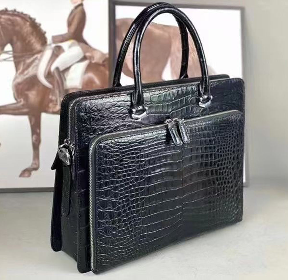 Genuine crocodile Leather Business Laptop Business Bag Black