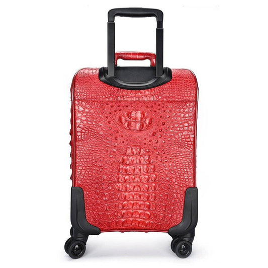 Valigia trolley con 4 ruote girevoli in vera pelle di coccodrillo, rossa