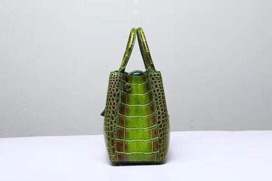 Genuine Crocodile Leather Top Handle Tote Shoulder Bag Vintage Green