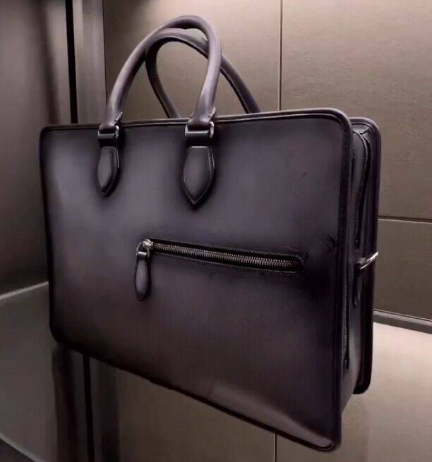 Preorder Vintage Grey Smooth Cowhide Leather Briefcases