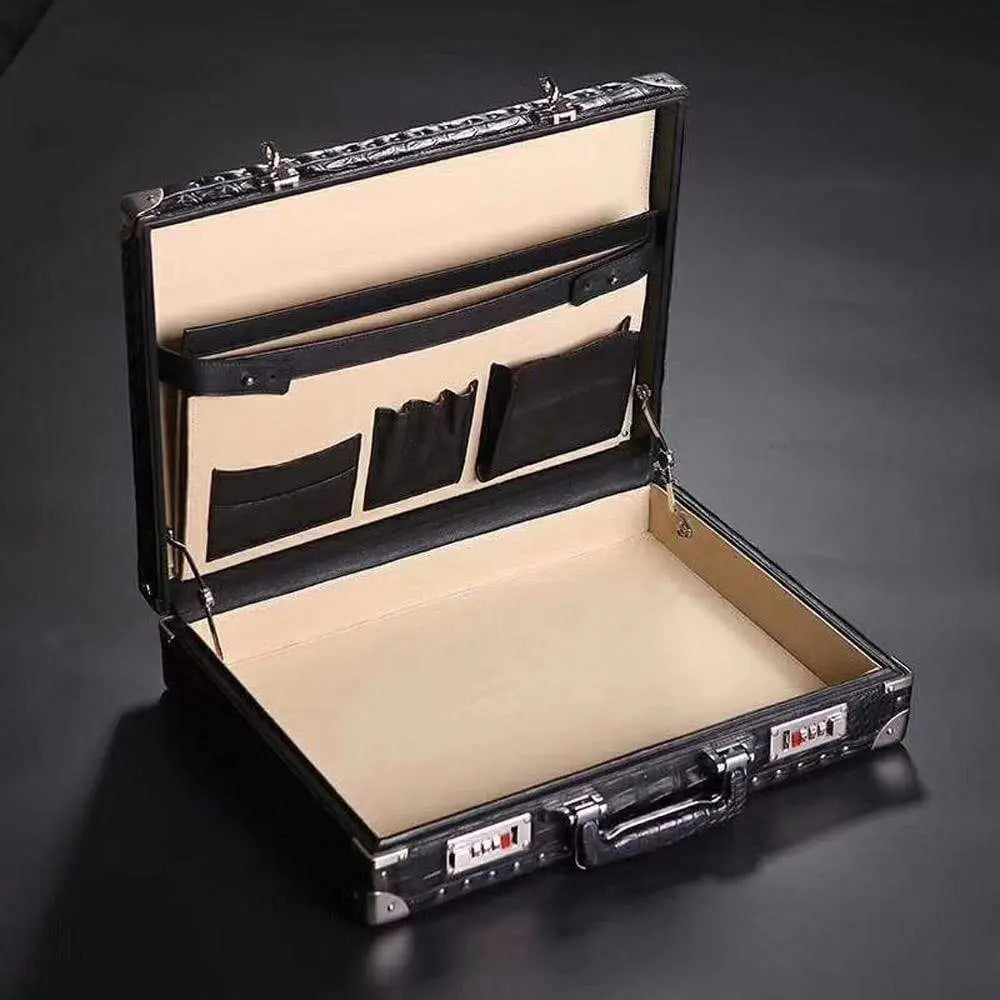 Preorder Men's Crocodile Skin Leather Large Black Business Professional Attache Travel Case