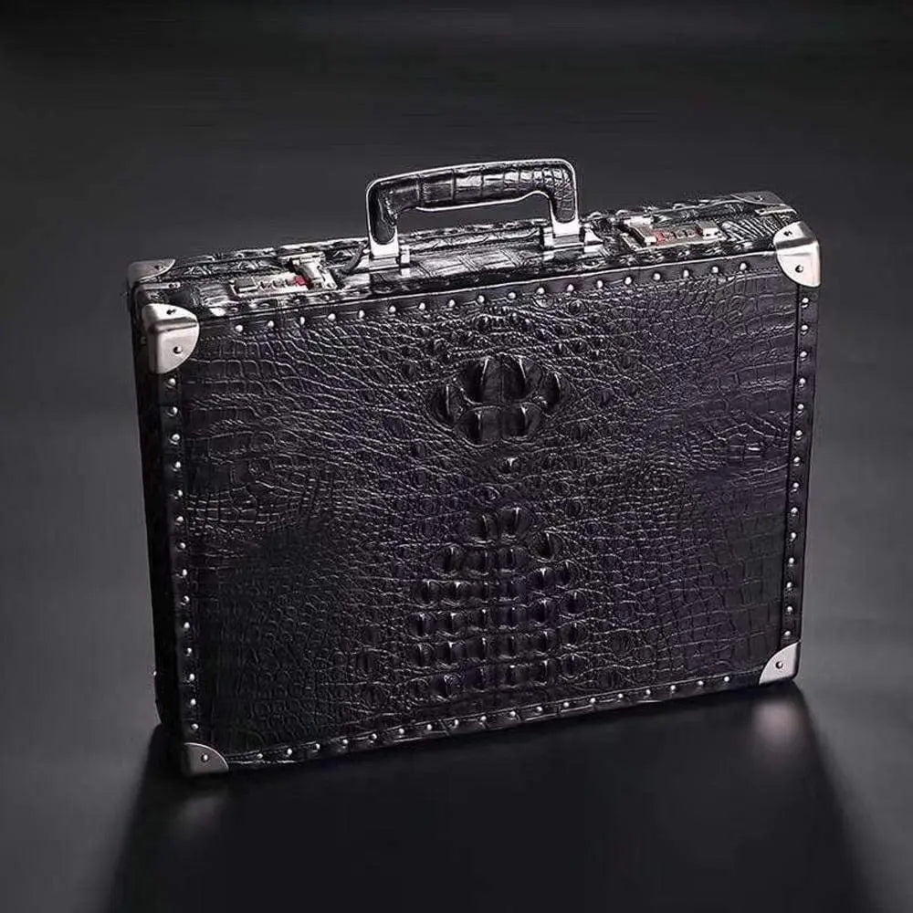 Preorder Men's Crocodile Skin Leather Large Black Business Professional Attache Travel Case