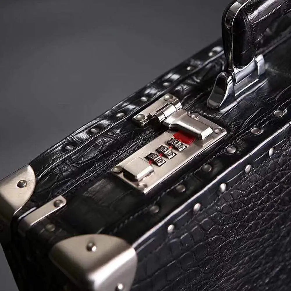 Preorder Men's Crocodile Skin Leather Large Black Business Professional Attache Travel Case