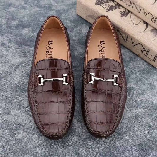 Crocodile Shoes Men's Crocodile Leather Slip-On Bit Loafers