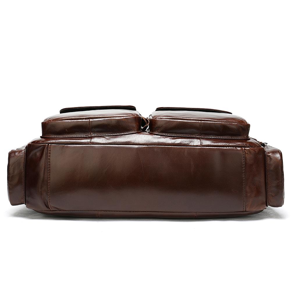 Men's cartella messenger in pelle, borsa a tracolla per laptop da 14 pollici, ampia borsa business con passante per trolley