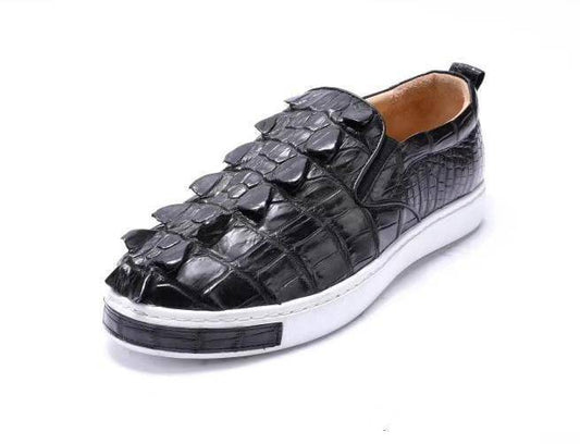 Scarpe da uomo Crocodile in pelle di osso di coccodrillo, scarpe da guida slip-on, scarpe basse da passeggio nere