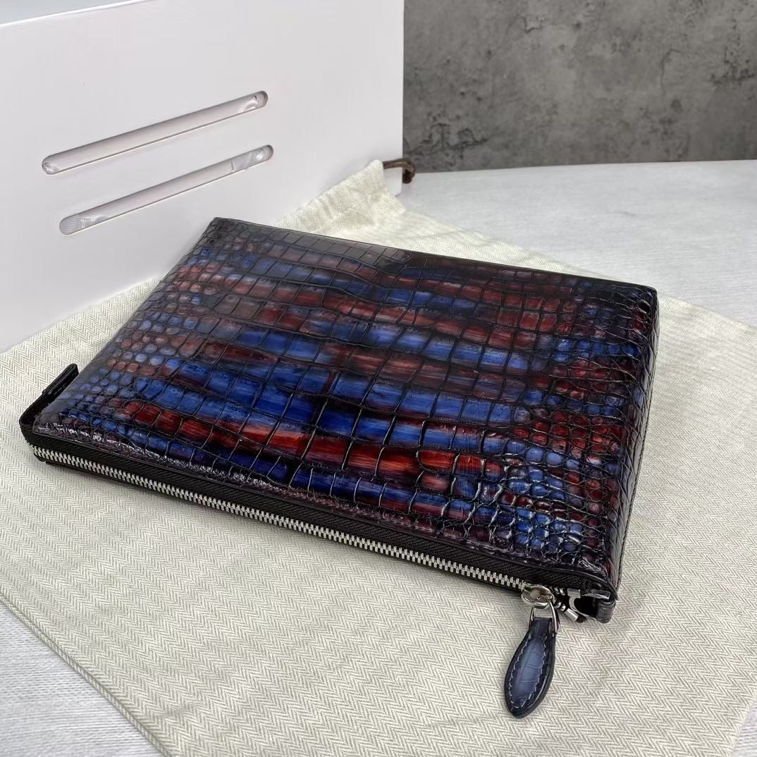 Mens Vintage Genuine Crocodile Skin Leather Clutch