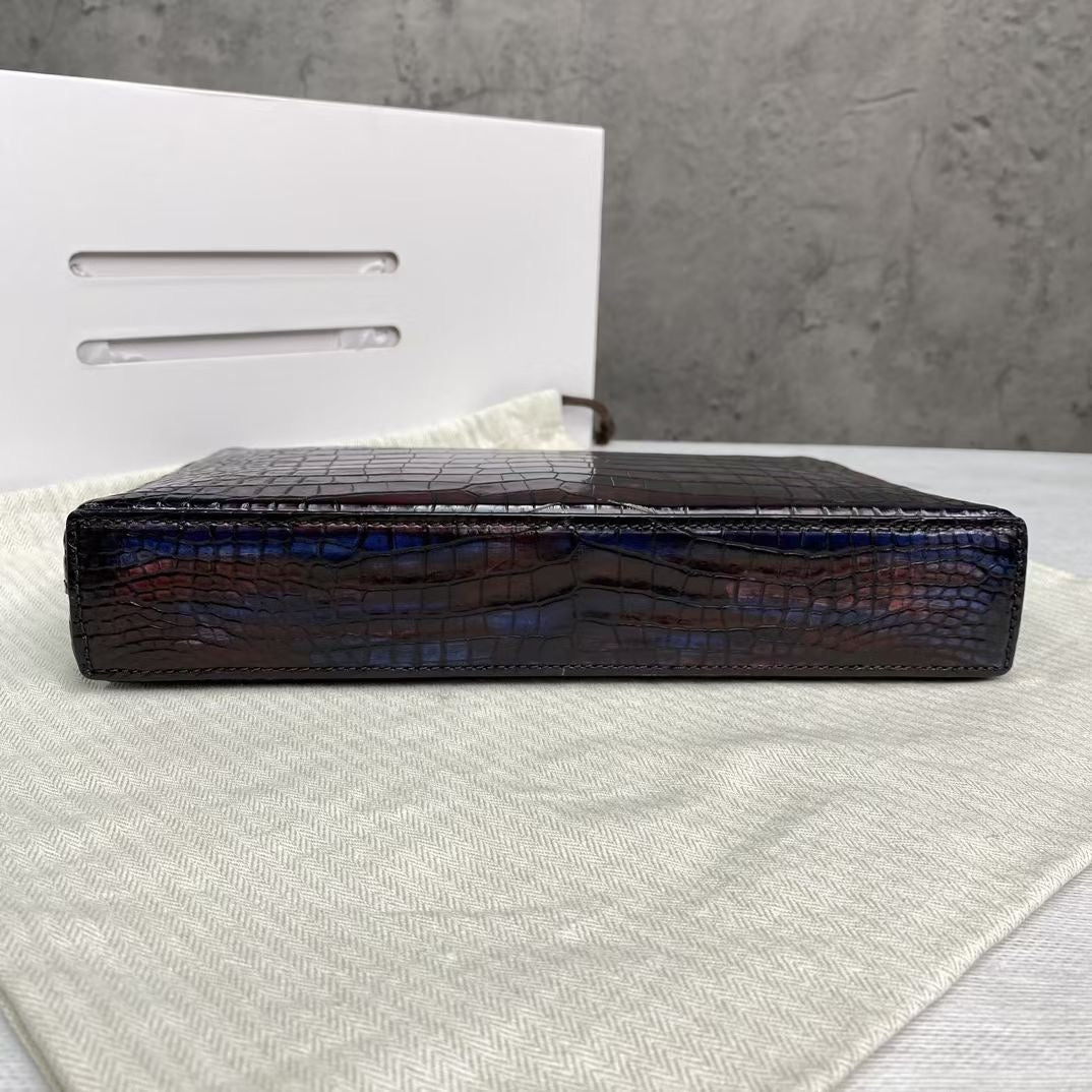 Mens Vintage Genuine Crocodile Skin Leather Clutch