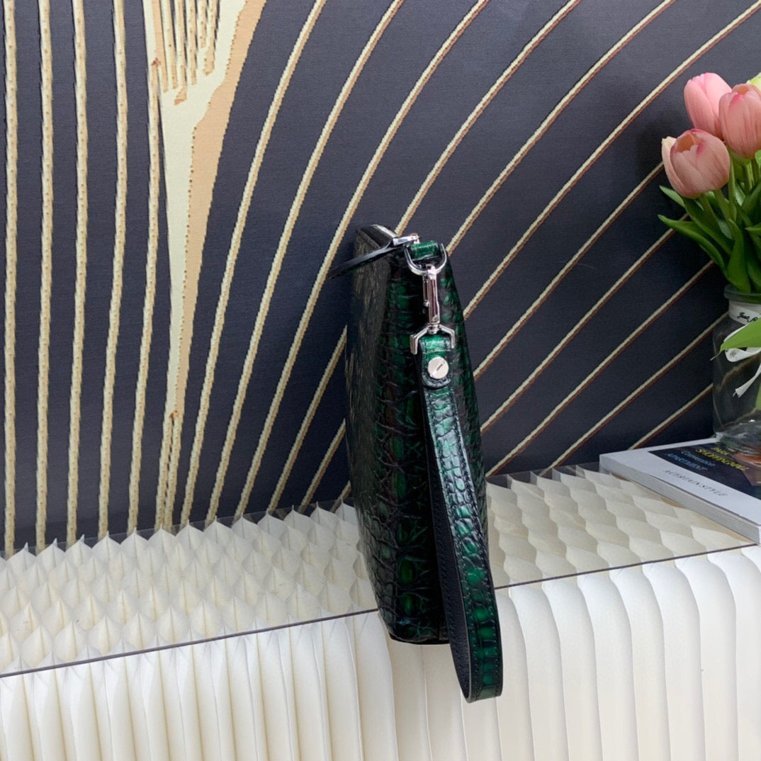 Mens vintage genuine crocodile leather clutch by Rossie Viren, featuring textured crocodile skin and classic design.