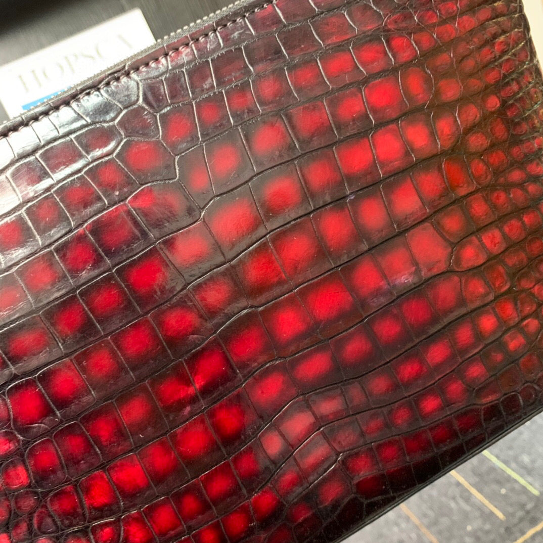 Mens Vintage Genuine Crocodile Skin Leather Clutch