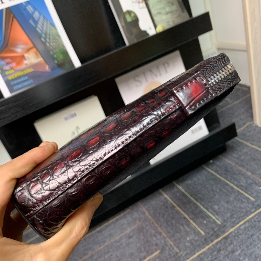 Mens Vintage Genuine Crocodile Skin Leather Clutch