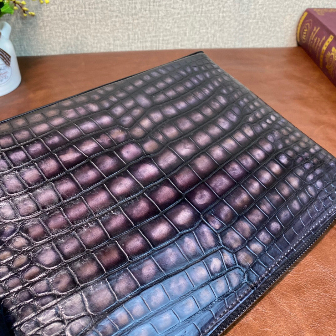 Mens Vintage Genuine Crocodile Skin Leather Clutch