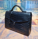 Preorder  Genuine Crocodile  Shiny Leather Briefcase Business Bags Dark Blue