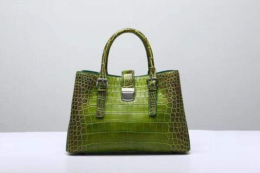 Preorder Genuine Siamese Crocodile Belly Leather Tote With Crossbody Strap Green