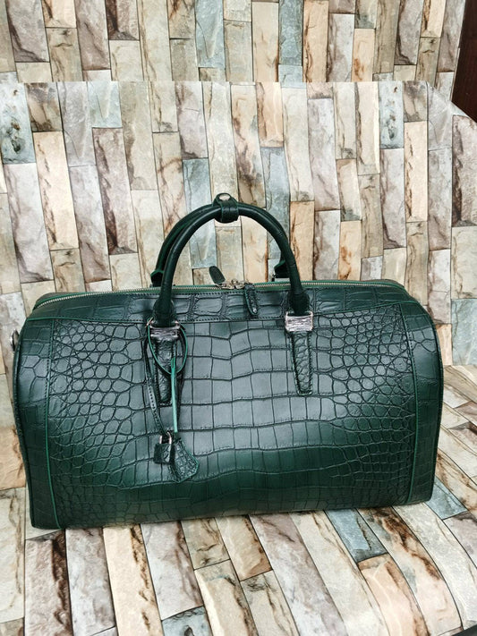 Preorder Large Crocodile Skin Leather Travel Duffel Bag Brown