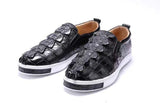 Preorder Mens Crocodile Bone Leather Driving Shoes  Slip on Flats Walking Shoes Black