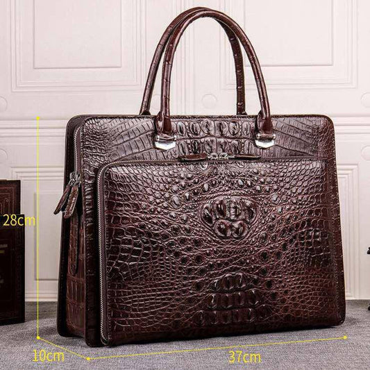 Preordine Borsa da lavoro da uomo in pelle di coccodrillo per laptop, marrone
