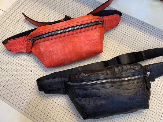 Preordine marsupio unisex da vita in pelle di coccodrillo blu